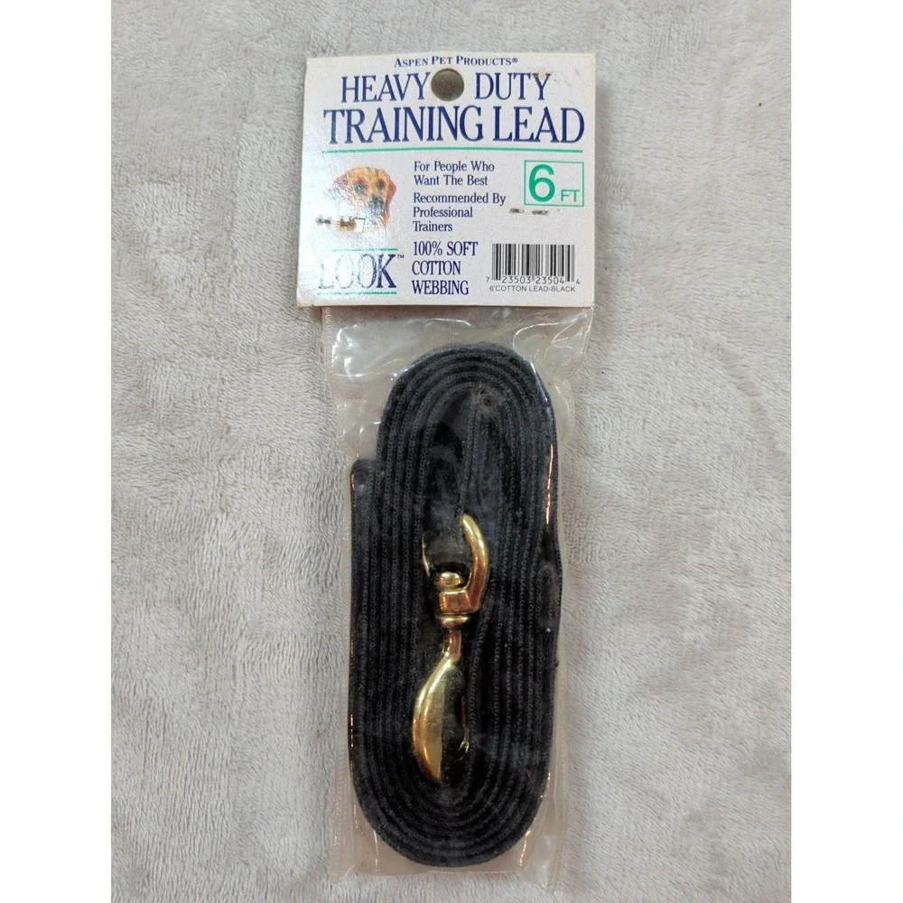 Aspen Pet Products Heavy Duty Training Lead 6ft Black Cotton Webbing‎ Dog Leash